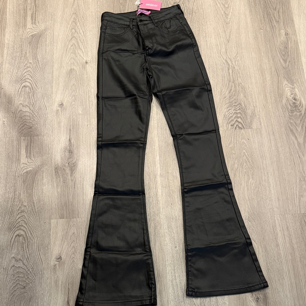 Black Faux Leather Flared Pants